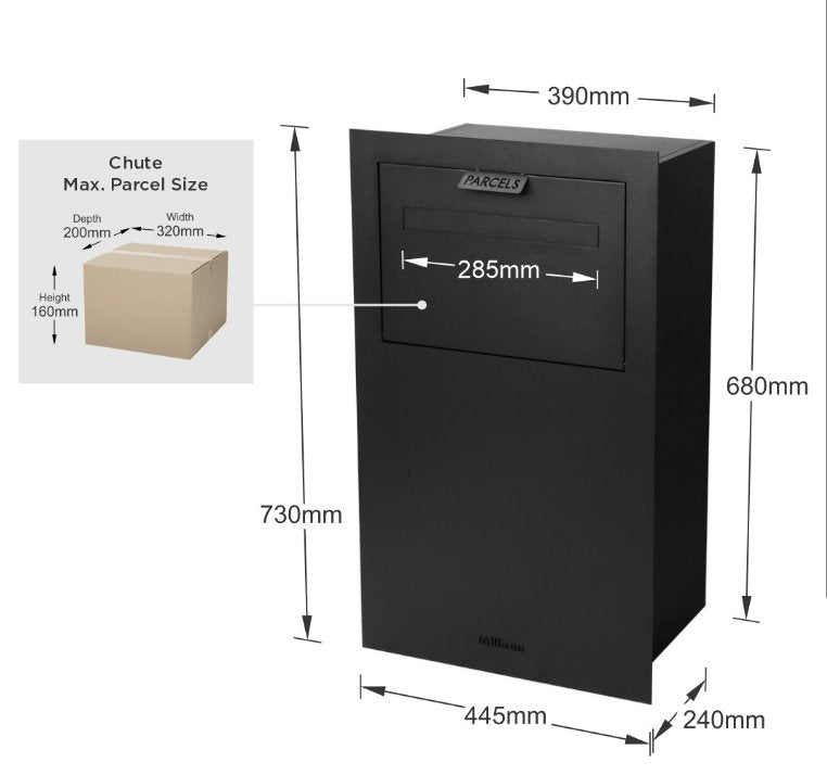 Parcel Mailbox - Front Fence - Inbuilt into Steel or Brick Fence Letterbox - Powered Gates Australia